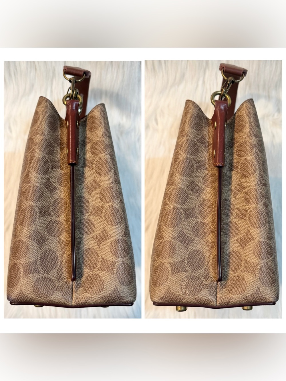 Coach Willow Bucket Signature Canvas Two Way Shoulder Bag Tan Rust Brown EUC - Picture 5 of 16
